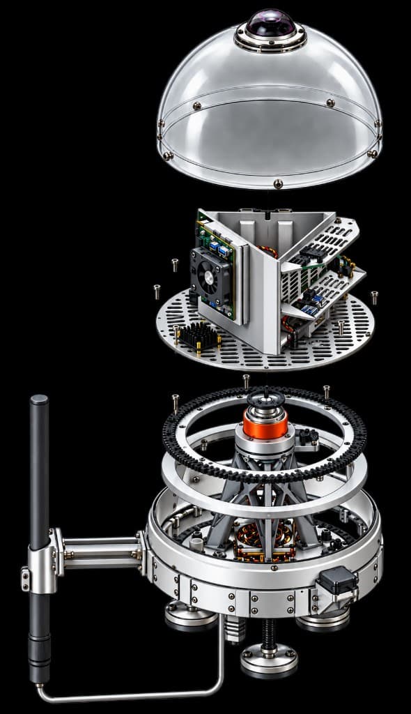 Exploded view of the Freaking Aliens node enclosure, internal electronics and sensing assembly
